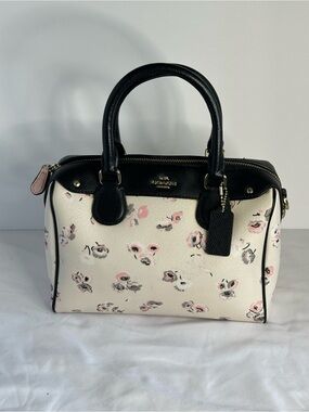 Coach Mini Bennett Wildflowers Black Trim Satchel with Silver Hardware